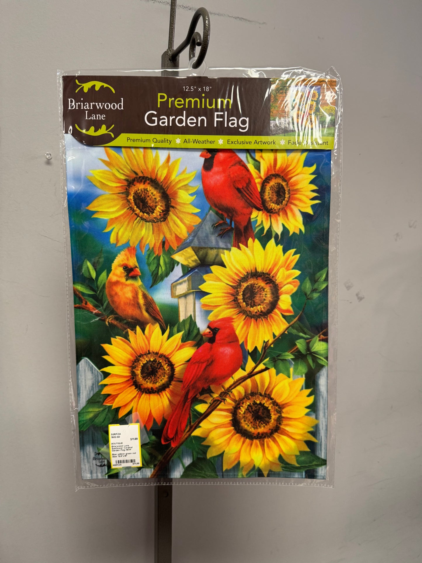 Briarwood Lane Sunflower Floral Cardinal Garden Flag Size 12.5”x18” NEW