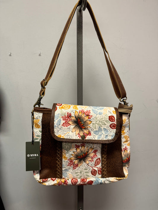 Myra Floral Oakline Cotton & Leather Shoulder Bag ( New Boutique
