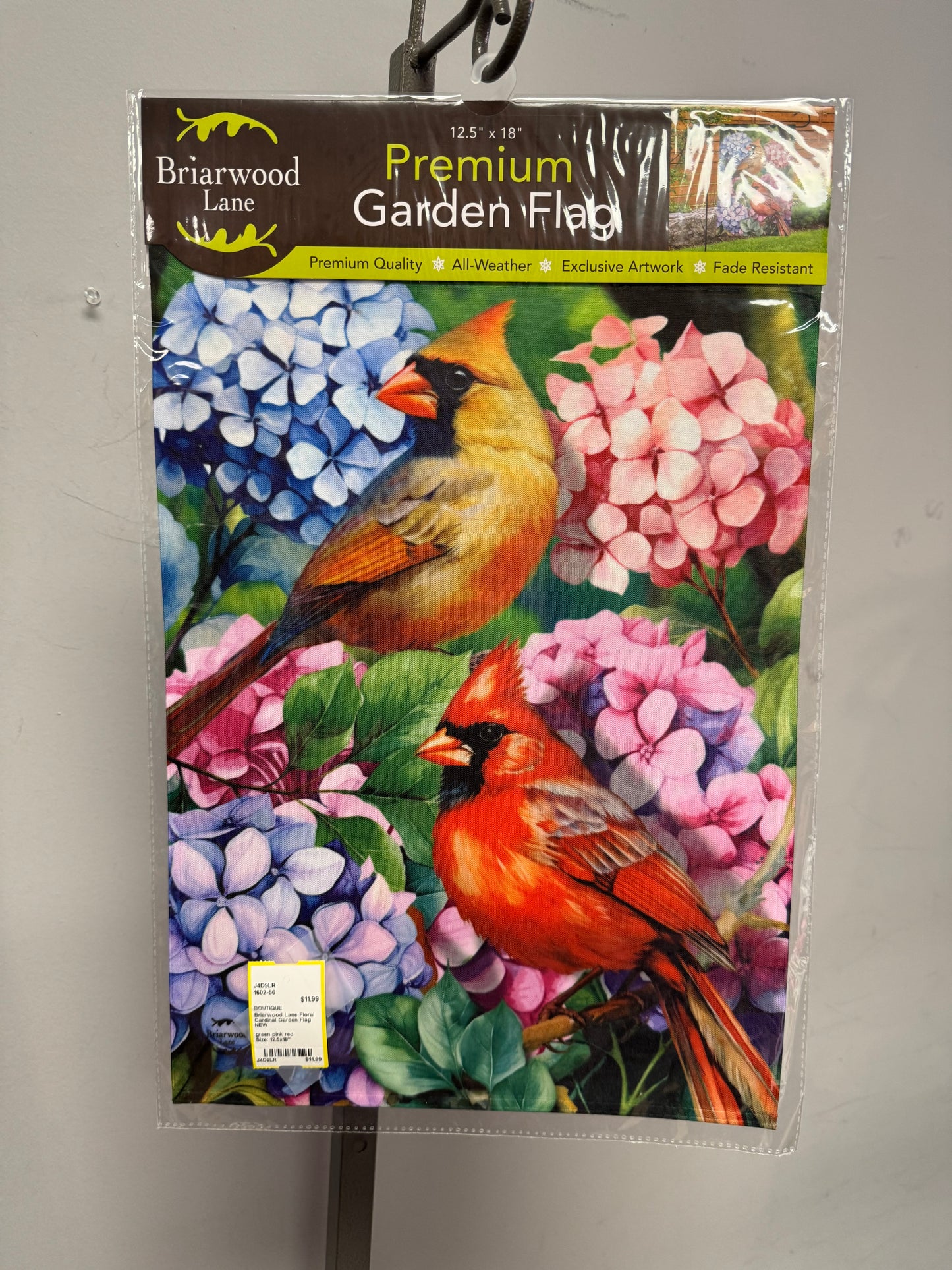 Briarwood Lane Floral Cardinal Garden Flag Size 12.5”x18” New